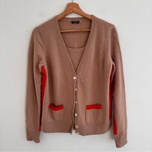 Magaschoni Cashmere two in one camel tan sportswear style cardigan twofer